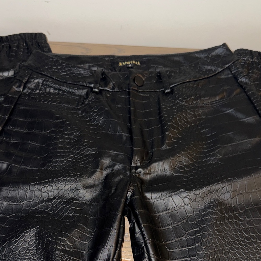 Black Crocodile Embossed Pants